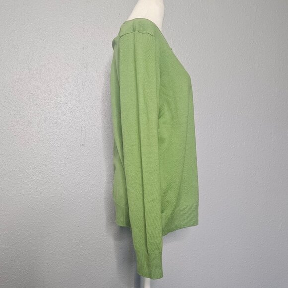 NWOT LL BEAN Women's Cardigan SZ Large Green Sweater Lightweight Office Travel - Picture 4 of 13
